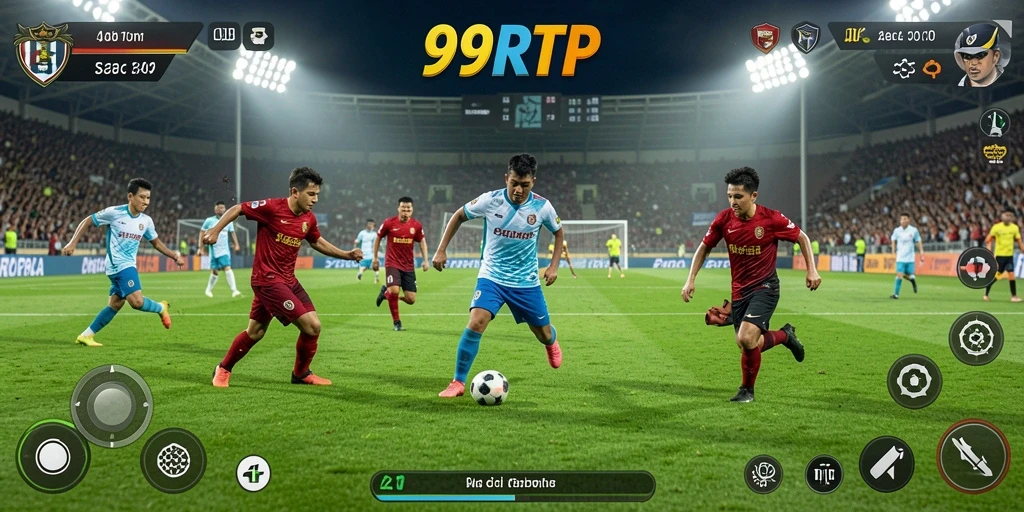 Screenshot 99RTP menampilkan aksi pertandingan sepak bola yang mendebarkan.