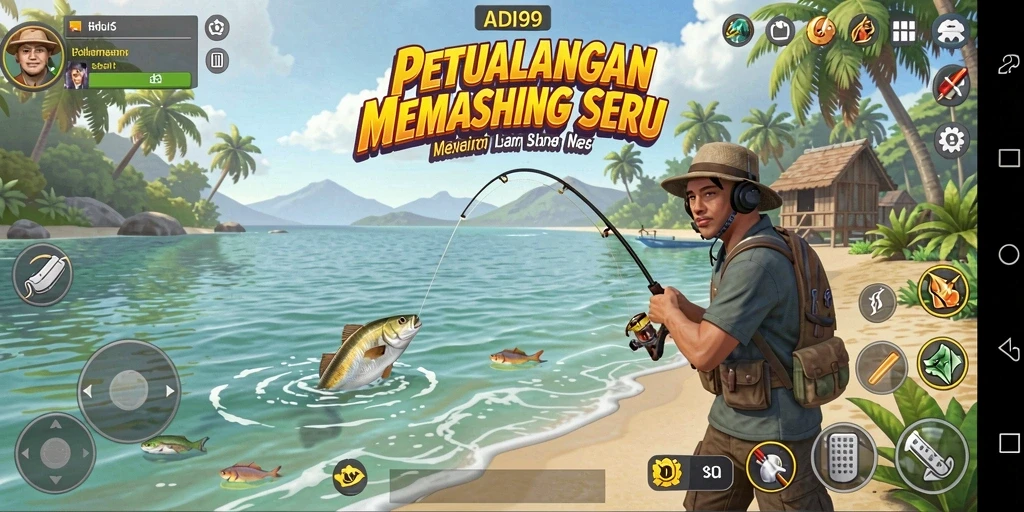 Screenshot gameplay ADI99 menampilkan aksi memancing yang seru dan menantang.