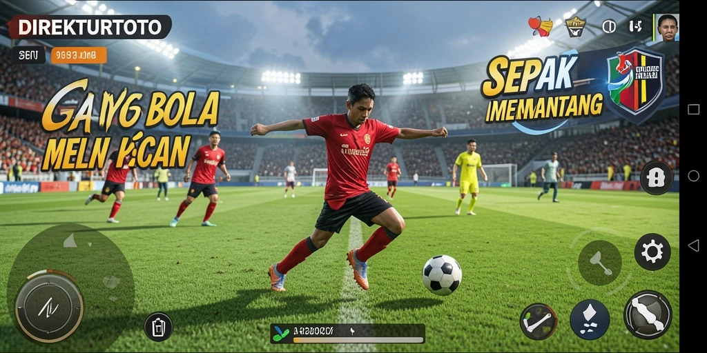 Tampilan gameplay seru dalam DIREKTURTOTO dengan aksi sepak bola yang mendebarkan.