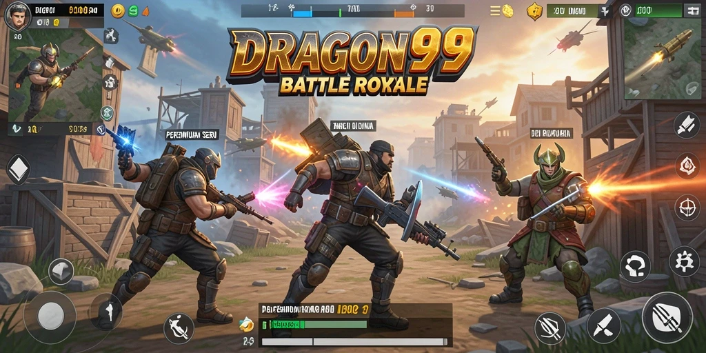 Screenshot gameplay dari <strong>DRAGON99</strong> yang menunjukkan pertarungan seru dalam mode Battle Royale.