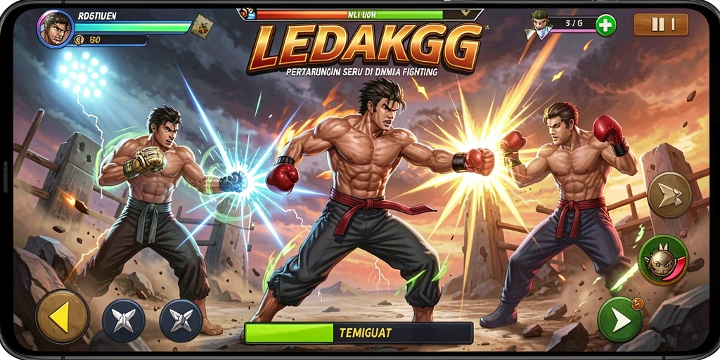 Tampilan aksi seru dari gameplay LEDAKGG yang mendebarkan.