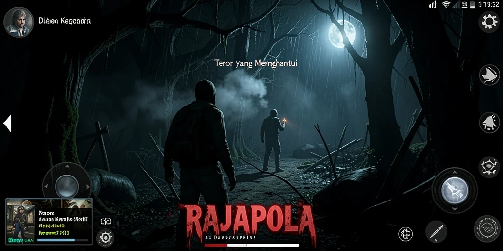 Screenshot menampilkan gameplay menegangkan dan atmosfer horor yang mencekam.