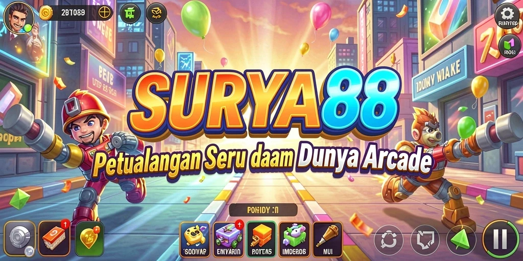 Tampilan gameplay Arcade SURYA88 dengan karakter yang dinamis dan lingkungan yang menarik.